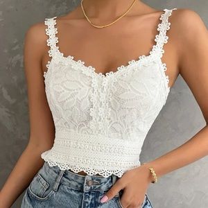 Boho lace  shirred back corset bralette cami top